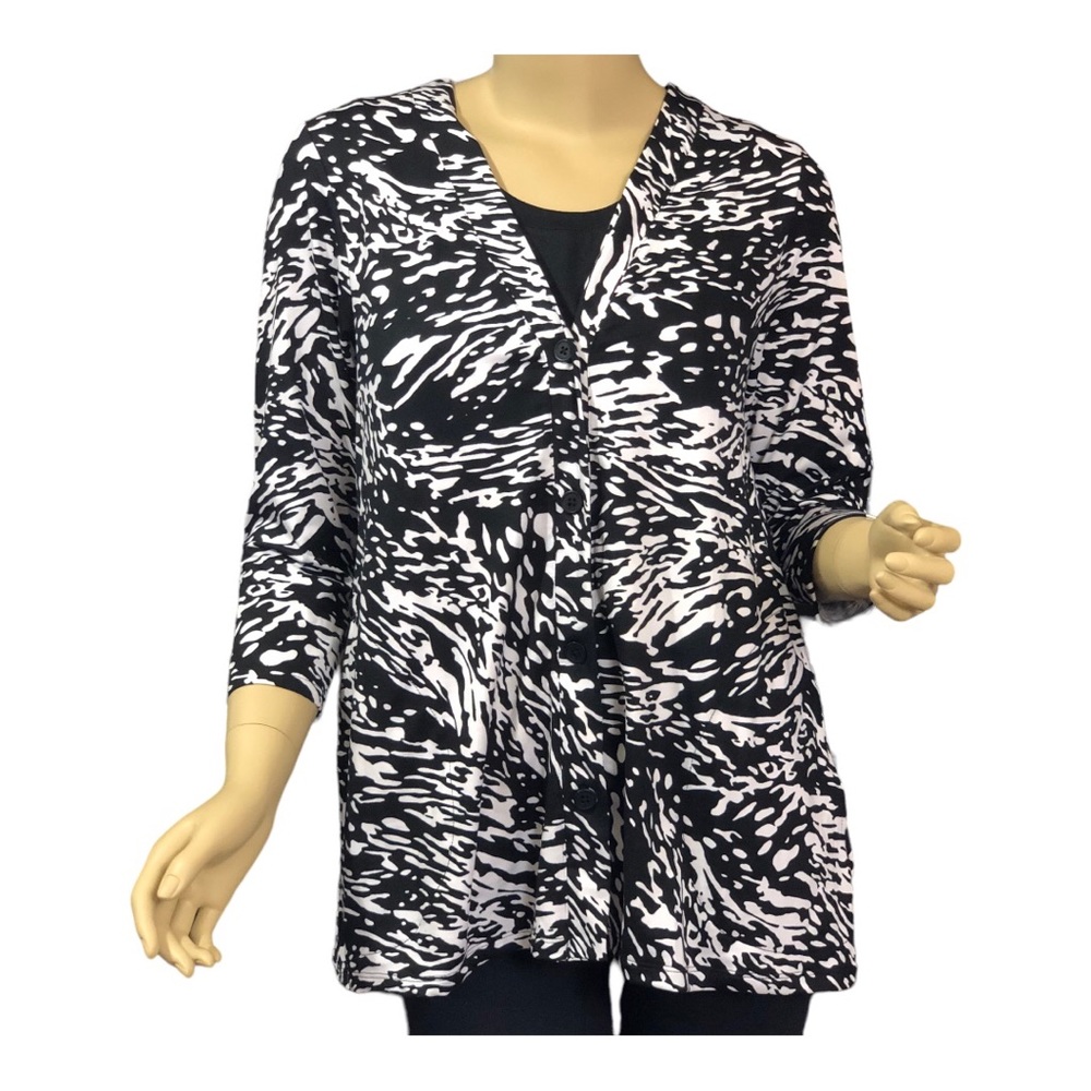 Comfort Code 3/4-Sleeve Cardigan and Tank Matching Set in Black / Animal Print ~